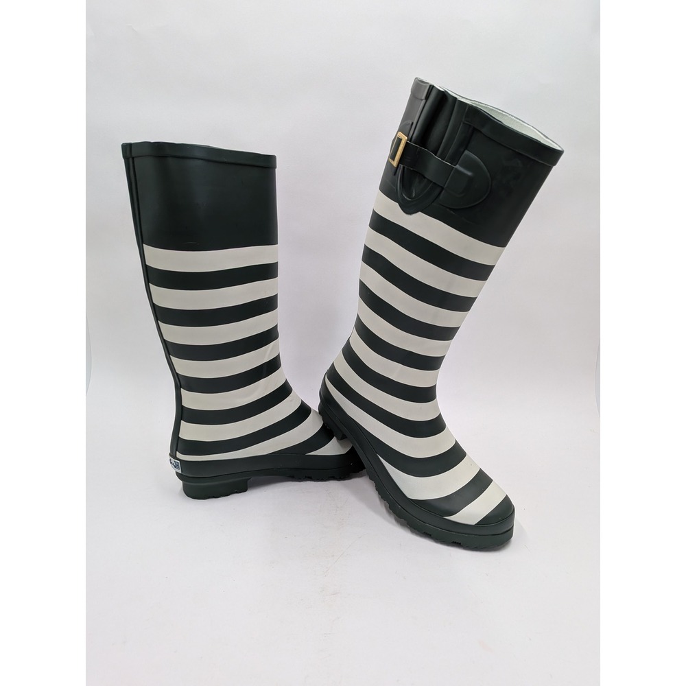 Lillybee Womens Striped Rain Boots Green White Tall Waterproof Rubber Size 8